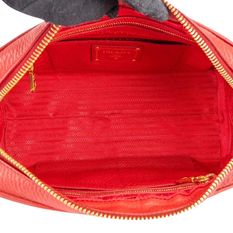 Prada Red Vitello Daino Leather Duffle Handbag