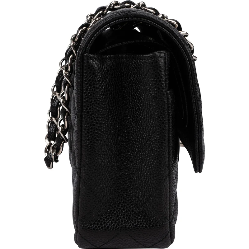 Chanel Quilted Caviar Leather Palladium Medium Double Flap Shoulder Bag