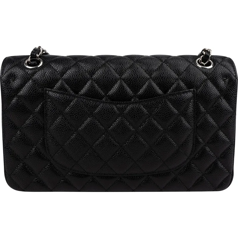 Chanel Quilted Caviar Leather Palladium Medium Double Flap Shoulder Bag