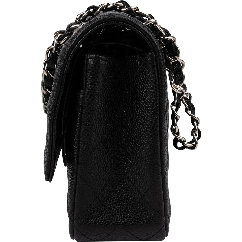 Chanel Quilted Caviar Leather Palladium Medium Double Flap Shoulder Bag