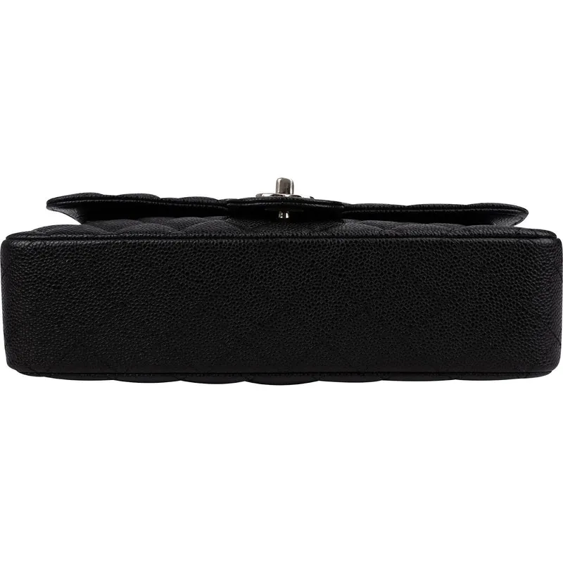 Chanel Quilted Caviar Leather Palladium Medium Double Flap Shoulder Bag