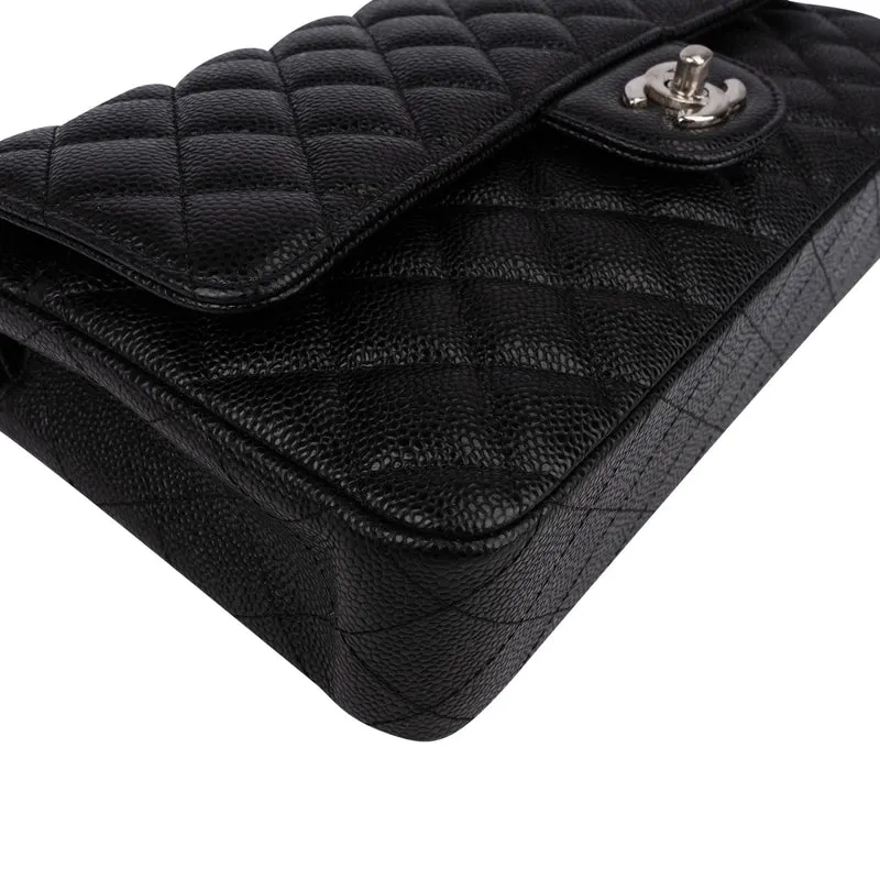 Chanel Quilted Caviar Leather Palladium Medium Double Flap Shoulder Bag