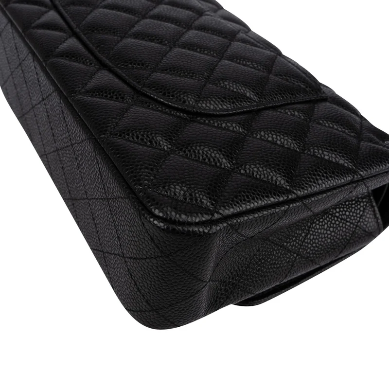 Chanel Quilted Caviar Leather Palladium Medium Double Flap Shoulder Bag