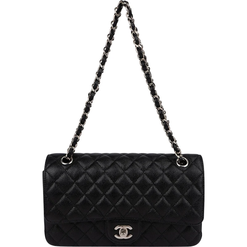 Chanel Quilted Caviar Leather Palladium Medium Double Flap Shoulder Bag