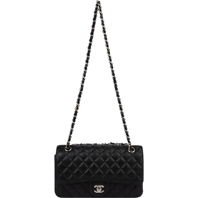 Chanel Quilted Caviar Leather Palladium Medium Double Flap Shoulder Bag