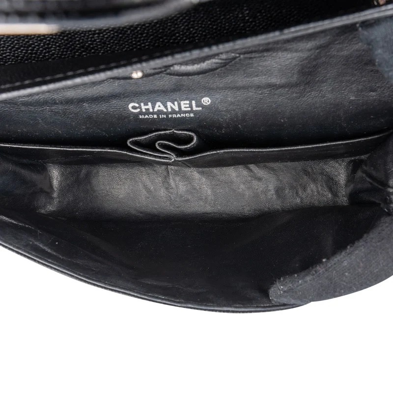 Chanel Quilted Caviar Leather Palladium Medium Double Flap Shoulder Bag