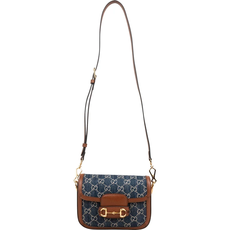Gucci Monogram GG Denim Horsebit 1955 Shoulder Crossbody Bag
