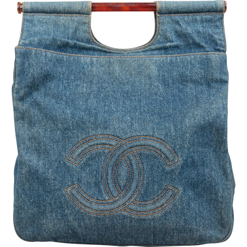 Chanel Denim CC Tortoise Handle Tote Handbag