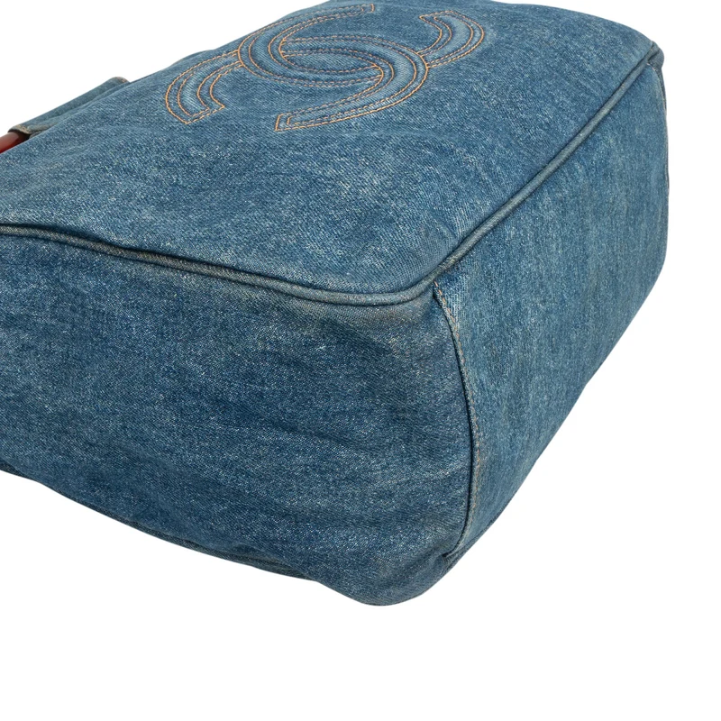 Chanel Denim CC Tortoise Handle Tote Handbag
