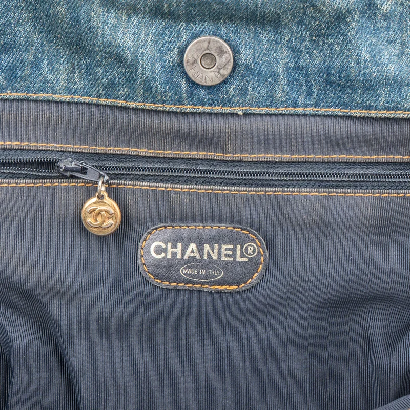 Chanel Denim CC Tortoise Handle Tote Handbag