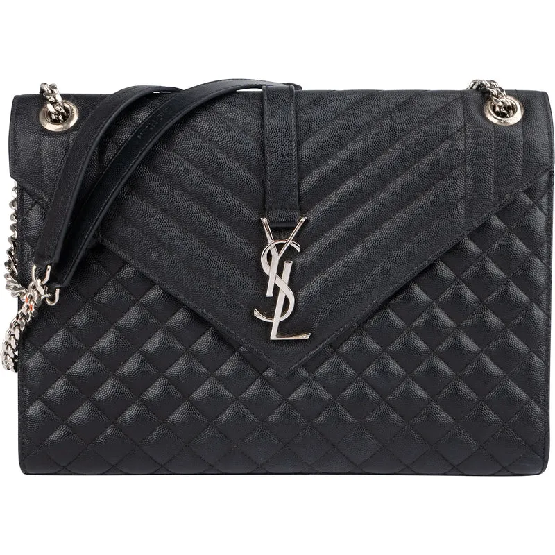 Saint Laurent Quilted Grained Leather Large Envelope Crossbody Bag