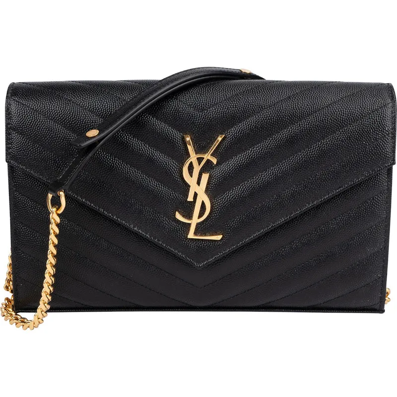 Saint Laurent Grain de Poudre Leather Monogram Wallet On Chain Crossbody Bag