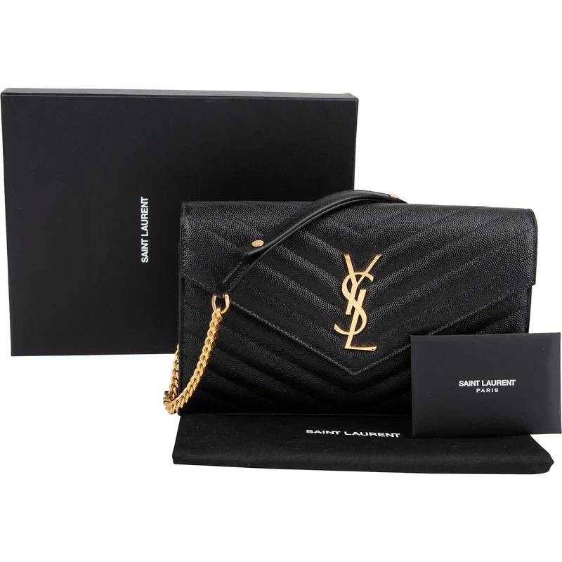 Saint Laurent Grain de Poudre Leather Monogram Wallet On Chain Crossbody Bag