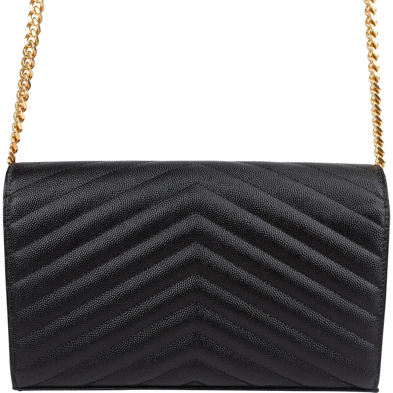 Saint Laurent Grain de Poudre Leather Monogram Wallet On Chain Crossbody Bag