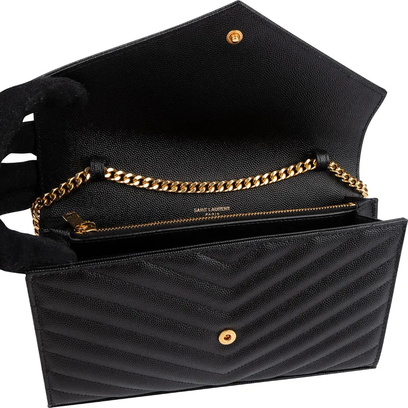 Saint Laurent Grain de Poudre Leather Monogram Wallet On Chain Crossbody Bag