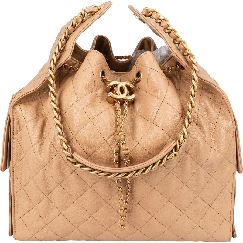 Chanel 25 Medium Quilted Caviar Leather CC Drawstring Shoulder Bag