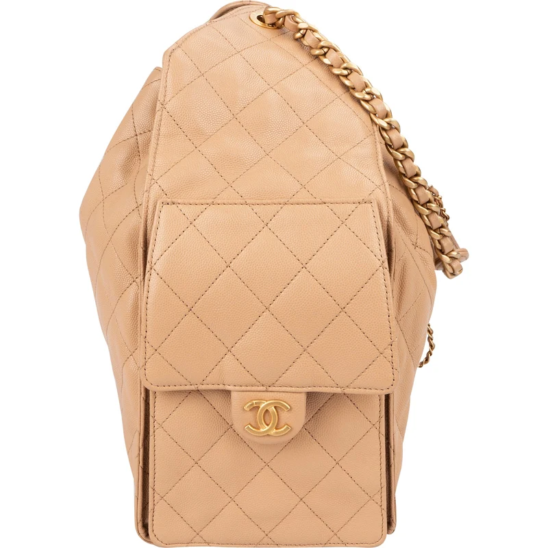 Chanel 25 Medium Quilted Caviar Leather CC Drawstring Shoulder Bag