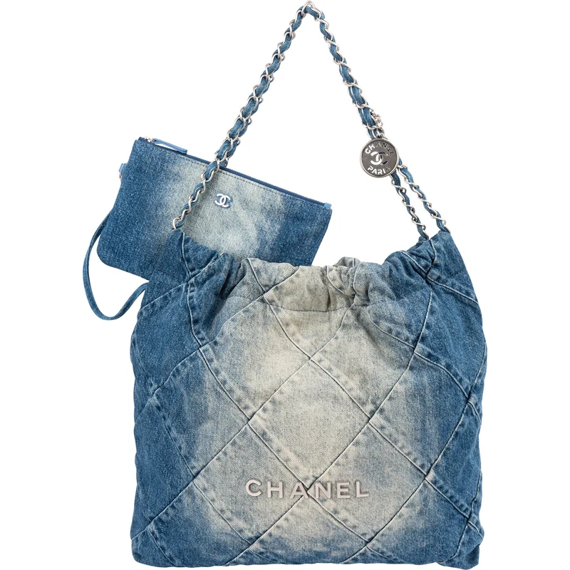 Chanel 22 Quilted Denim Chanel Tote Shoulder Bag