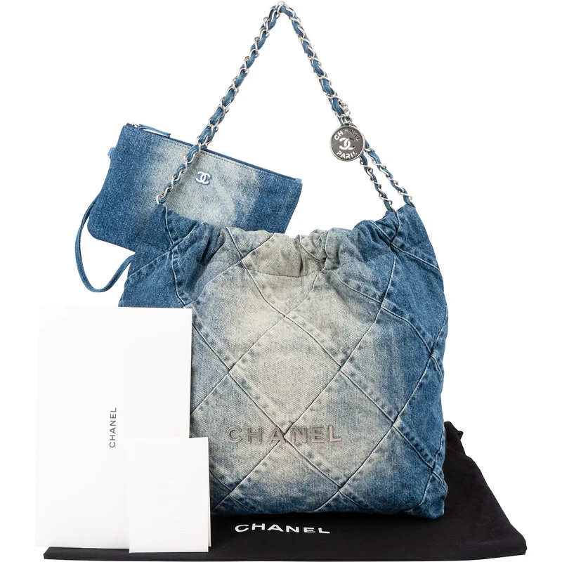 Chanel 22 Quilted Denim Chanel Tote Shoulder Bag
