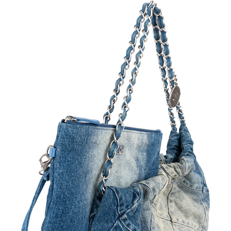 Chanel 22 Quilted Denim Chanel Tote Shoulder Bag