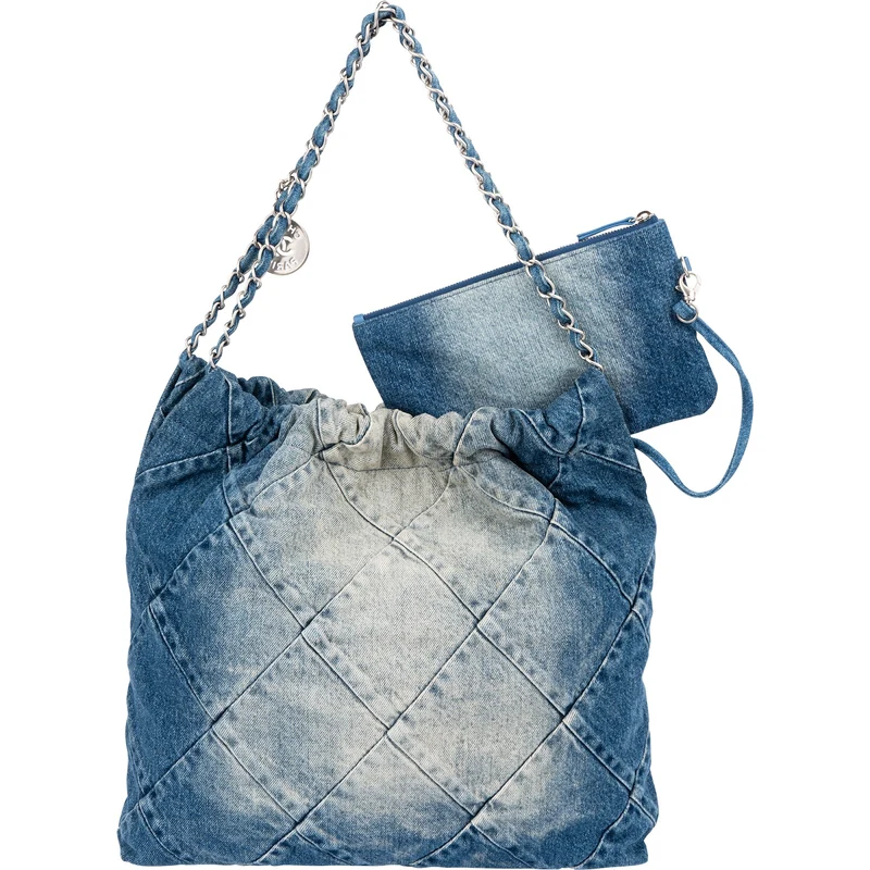 Chanel 22 Quilted Denim Chanel Tote Shoulder Bag