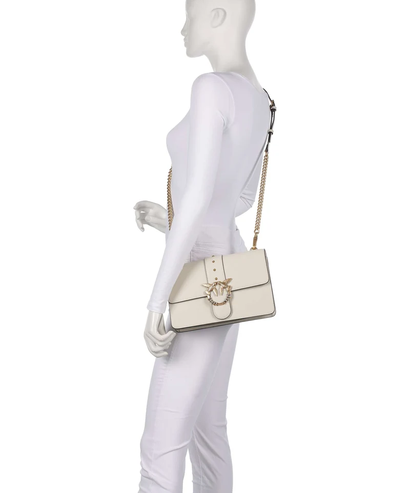 Pinko Love One Classic New Buckle Umhängetasche bianco seta/antique gold