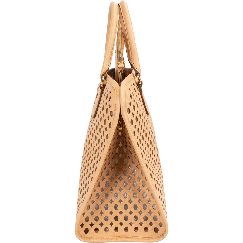 Prada Saffiano Leather Perforated Fori Tote Handbag