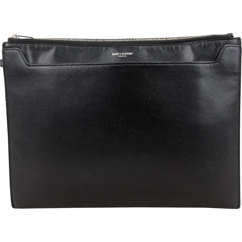 Yves Saint Laurent Grained Leather Zipped Clutch