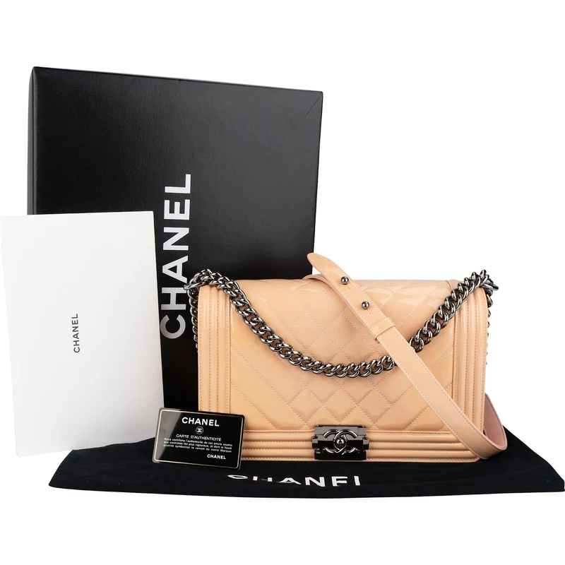 Chanel Quilted Patent Leather Boy Single Flap Crossbody Bag