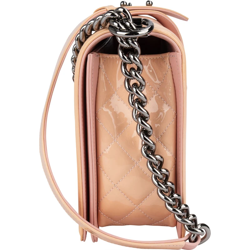Chanel Quilted Patent Leather Boy Single Flap Crossbody Bag