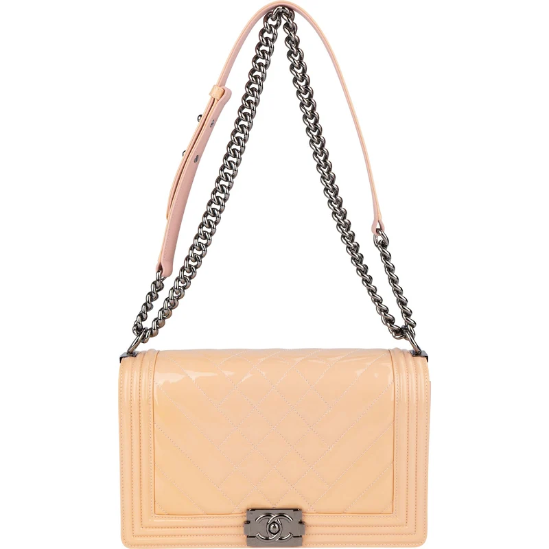 Chanel Quilted Patent Leather Boy Single Flap Crossbody Bag