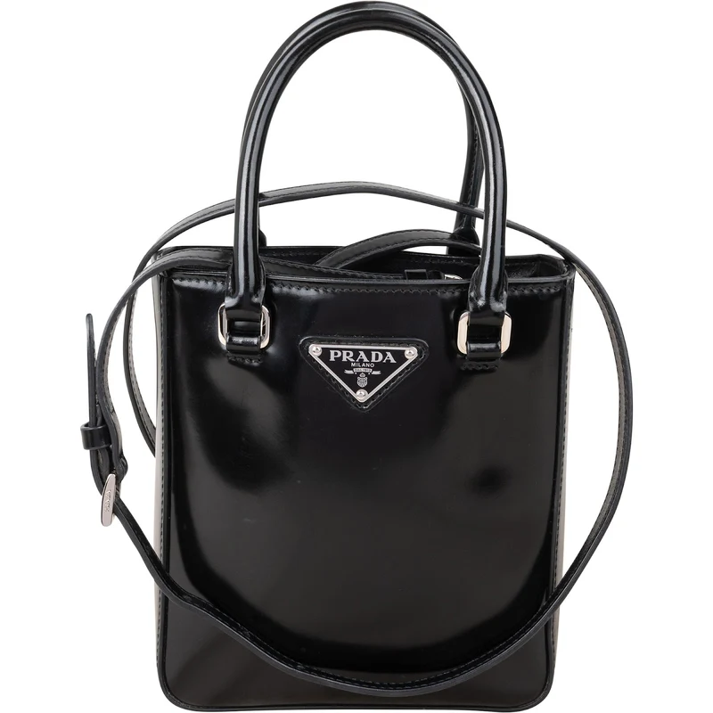 Prada Brushed Patent Leather Mini Tote Crossbody Handbag
