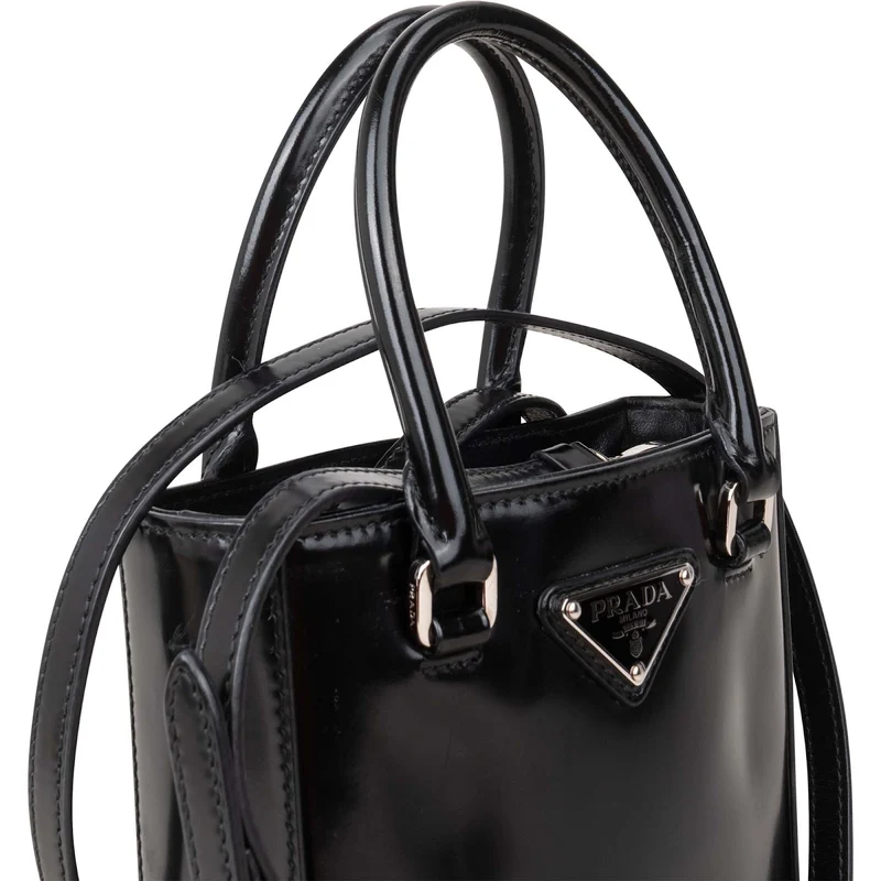 Prada Brushed Patent Leather Mini Tote Crossbody Handbag