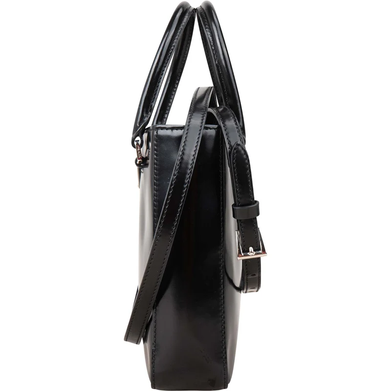 Prada Brushed Patent Leather Mini Tote Crossbody Handbag