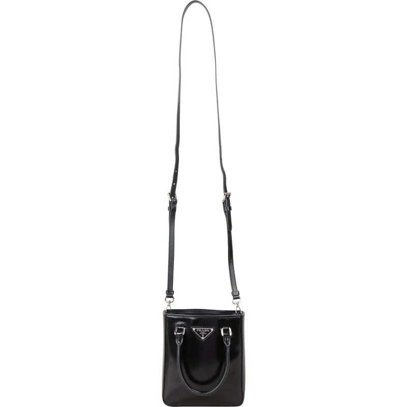 Prada Brushed Patent Leather Mini Tote Crossbody Handbag