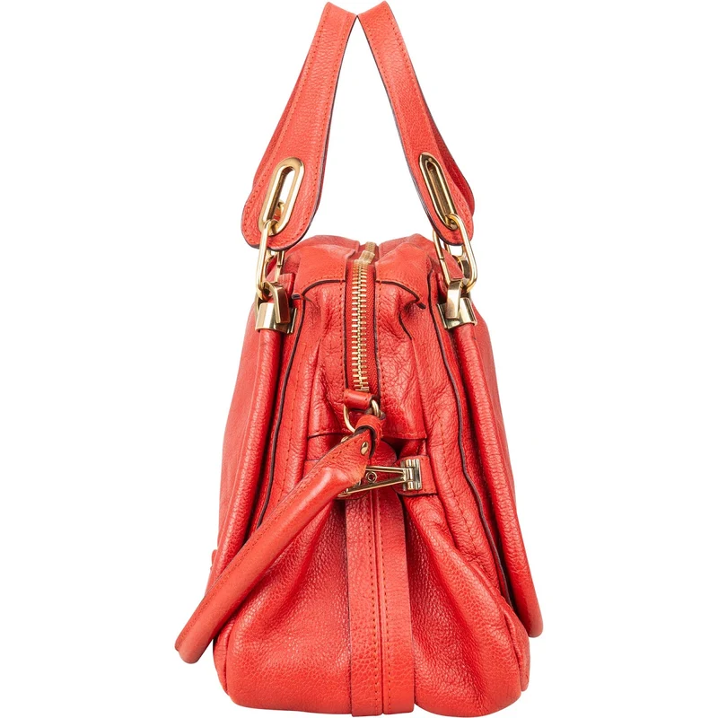 Chloé Red Grained Leather Paraty Shoulder Handbag