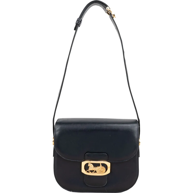 Celine Navy Boxcalf Leather Horse Carriage Triomphe Shoulder Bag