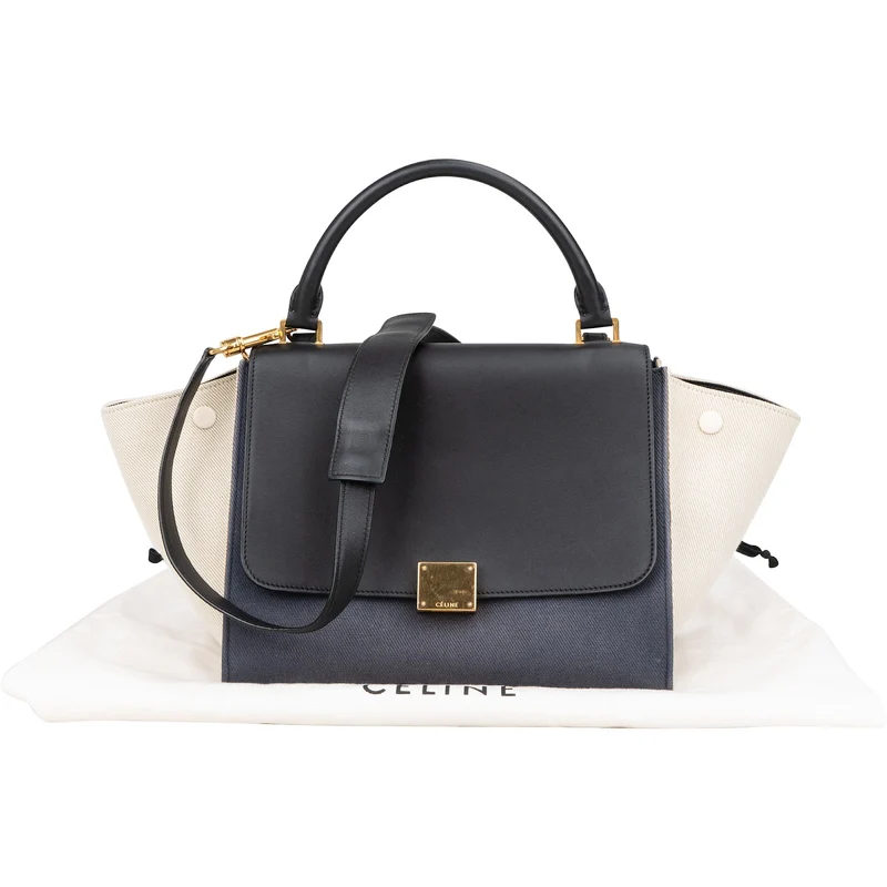 Céline Tricolor Leather and Canvas Trapeze Handbag