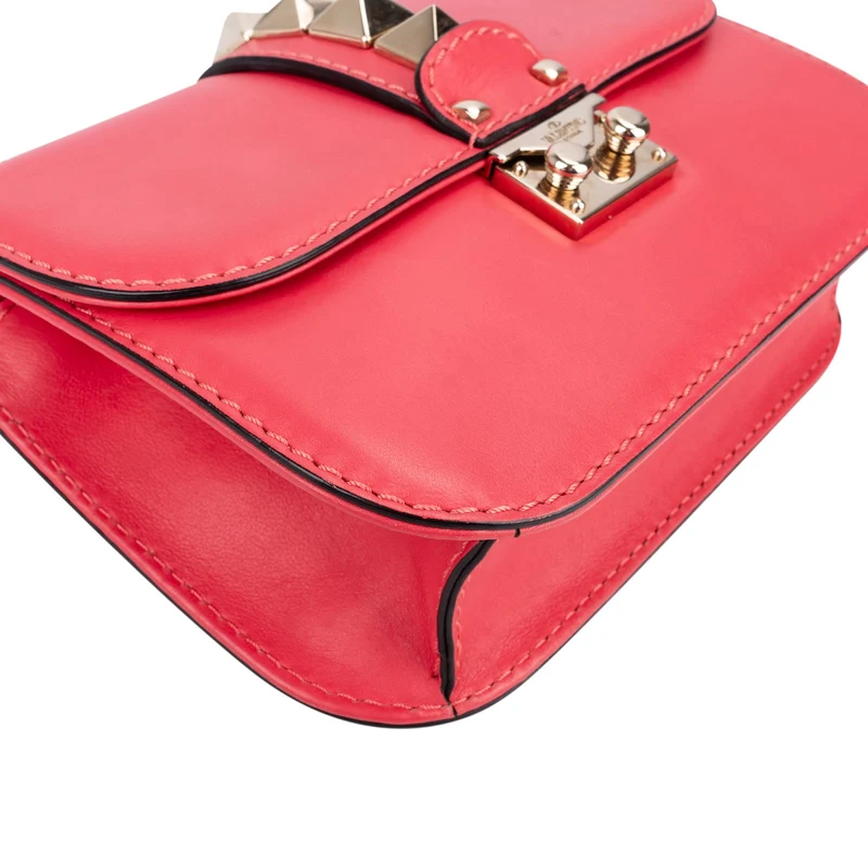 Valentino Garavani Pink Leather Rockstud Glam Lock Crossbody Bag