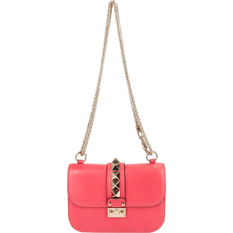 Valentino Garavani Pink Leather Rockstud Glam Lock Crossbody Bag