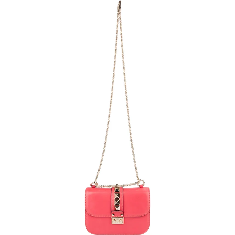 Valentino Garavani Pink Leather Rockstud Glam Lock Crossbody Bag