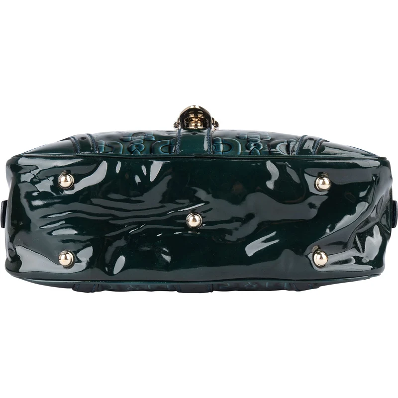 Gucci Monogram Patent Leather Horsebit Boston Handbag