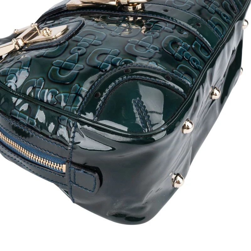 Gucci Monogram Patent Leather Horsebit Boston Handbag