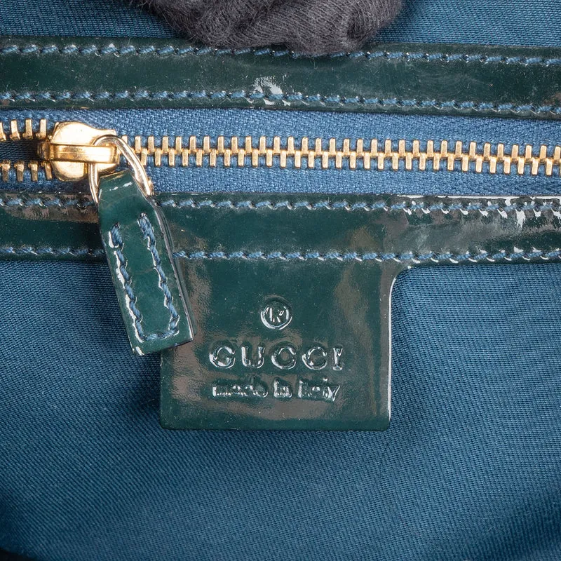 Gucci Monogram Patent Leather Horsebit Boston Handbag