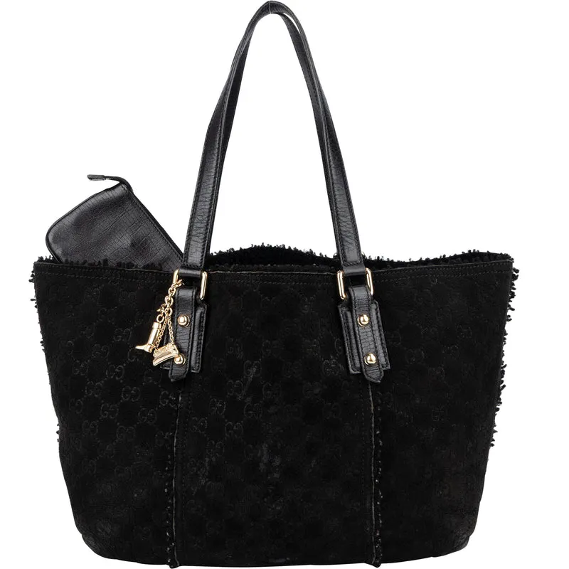Gucci Suede GG Monogram Jolicoeur Shearling Tote Handbag