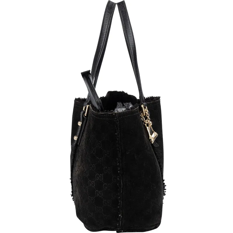 Gucci Suede GG Monogram Jolicoeur Shearling Tote Handbag