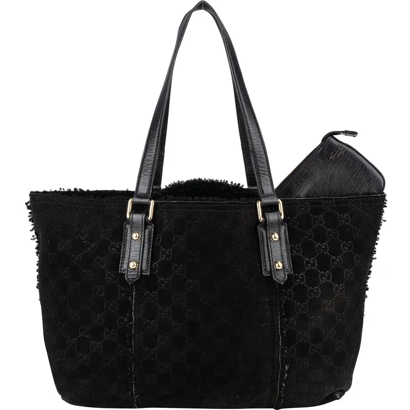 Gucci Suede GG Monogram Jolicoeur Shearling Tote Handbag
