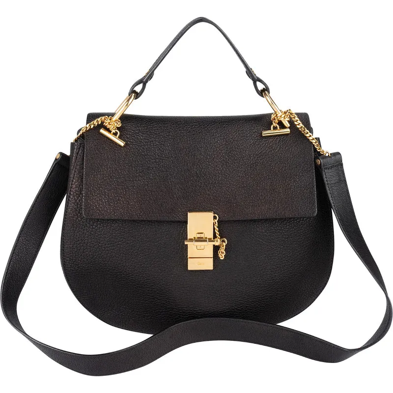 Chloé Black Grained Leather Drew Porte Epaule Crossbody Bag