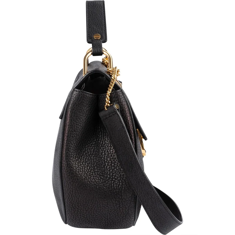Chloé Black Grained Leather Drew Porte Epaule Crossbody Bag