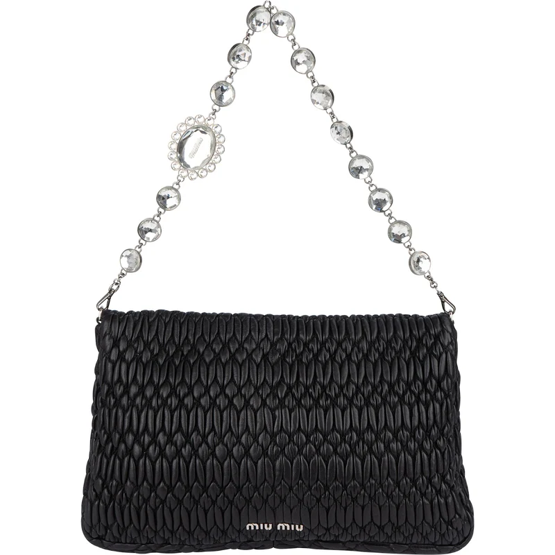 Miu Miu Matelassé Nappa Leather Crystal Shoulder Bag